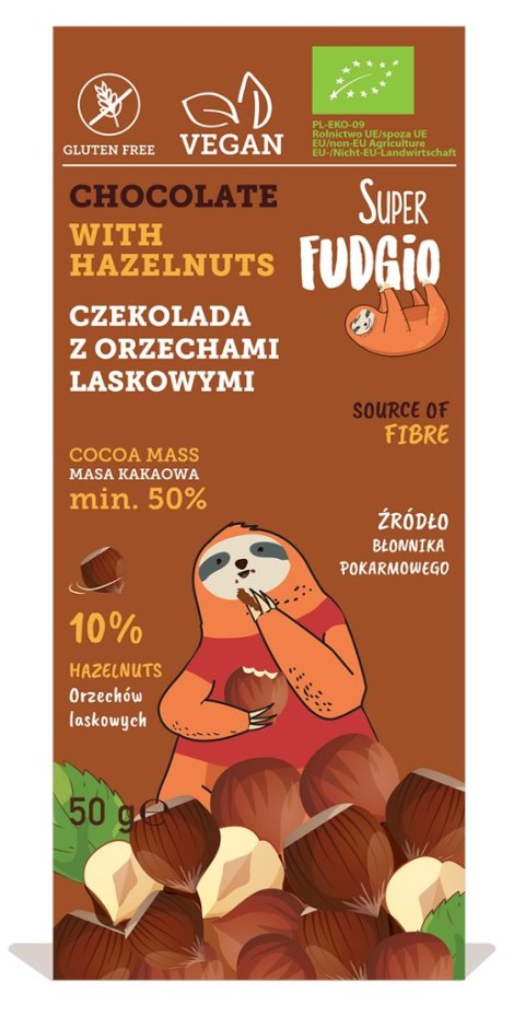 CZEKOLADA Z ORZECHAMI LASKOWYMI BEZGLUTENOWA BIO 50 g - ME GUSTO (SUPER FUDGIO)