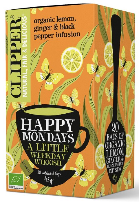 HERBATKA CYTRYNOWA Z IMBIREM I CZARNYM PIEPRZEM (HAPPY MONDAYS) BIO (20 x 2,25 g) 45 g - CLIPPER