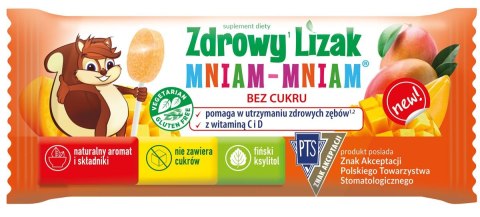 LIZAK O SMAKU MANGO Z WITAMINĄ D I C BEZ CUKRU BEZGLUTENOWY 6 g - MNIAM MNIAM STARPHARMA