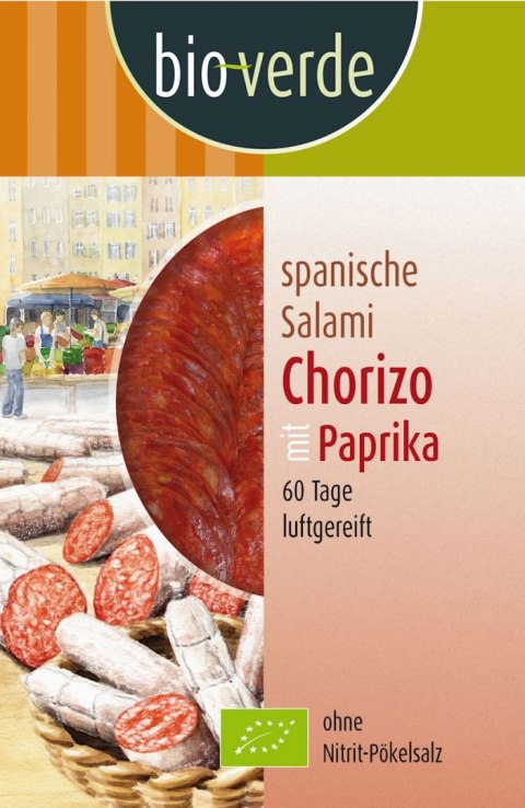 SALAMI CHORIZO Z PAPRYKĄ PLASTRY BIO 80 g - BIO-VERDE