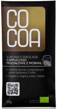 CZEKOLADA SUROWA CAPPUCCINO MIGDAŁOWE Z MORWĄ BIO 50 g - COCOA