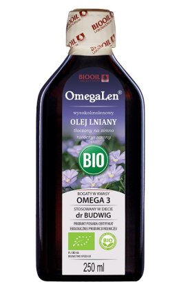 OLEJ LNIANY TŁOCZONY NA ZIMNO WYSOKOLINOLENOWY BIO 250 ml - OMEGALEN (BIOOIL)