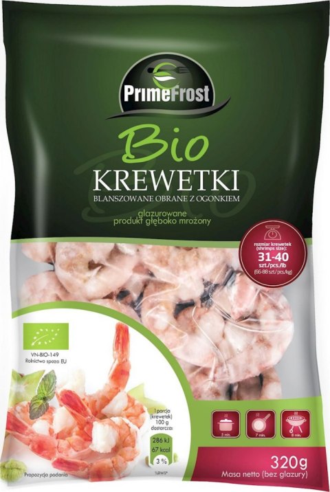 KREWETKI BANANOWE BLANSZOWANE I OBRANE Z OGONKIEM MROŻONE BIO 320 g - PRIMEFROST