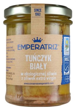 TUŃCZYK BIAŁY FILETY MSC W BIO OLIWIE Z OLIWEK EXTRA VIRGIN 200 g (SŁOIK) - EMPERATRIZ