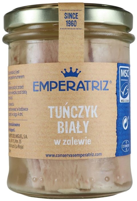 TUŃCZYK BIAŁY FILETY MSC W SOSIE WŁASNYM 200 g (140 g) (SŁOIK) - EMPERATRIZ