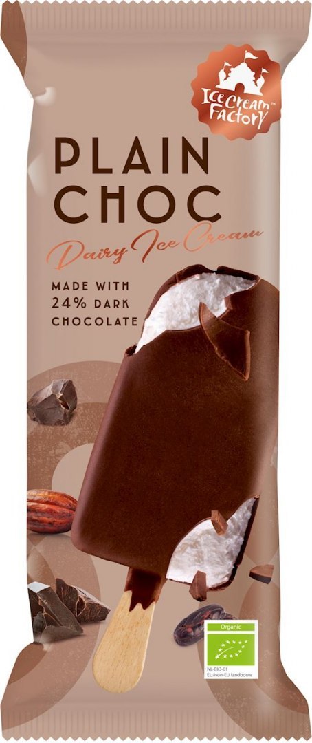 LODY NA PATYKU WANILIOWE W POLEWIE Z CZEKOLADY GORZKIEJ BIO 120 ml - ICE CREAM FACTORY