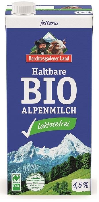 MLEKO ALPEJSKIE UHT O OBNIŻONEJ ZAWARTOŚCI LAKTOZY (min. 1,5 % TŁUSZCZU) BIO 1 L - BERCHTESGADENER LAND