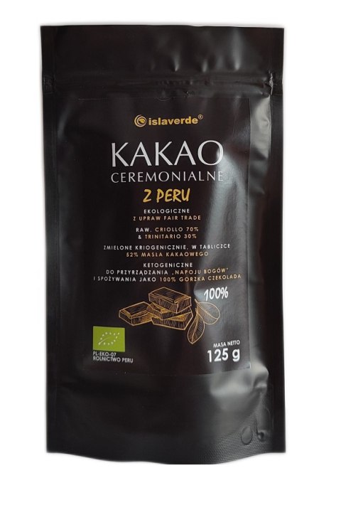 KAKAO CEREMONIALNE - TABLICZKA GORZKA 100 % KAKAO BIO 125 g - ISLAVERDE (SEGURA)