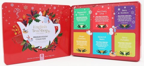 ZESTAW HERBAT I HERBATEK ŚWIĄTECZNYCH PREMIUM BIO W PUSZCE (6 SMAKÓW) (36 x 1,5 g) 54 g - ENGLISH TEA SHOP ORGANIC (PRODUKT SEZ