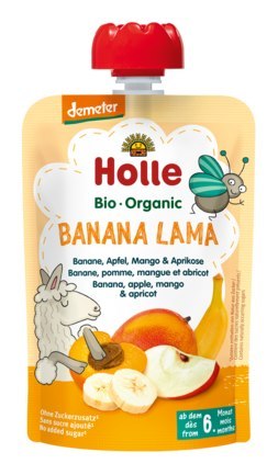 MUS BANANOWA LAMA (BANAN - JABŁKO - MANGO - MORELA) BEZ DODATKU CUKRÓW OD 6 MIESIĄCA DEMETER BIO 100 g - HOLLE