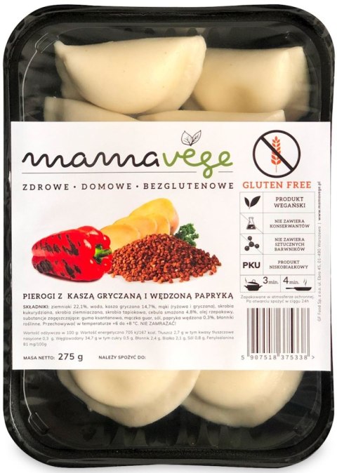 PIEROGI Z KASZĄ GRYCZANĄ I PAPRYKĄ SŁODKĄ WĘDZONĄ BEZGLUTENOWE 275 g - MAMA VEGE