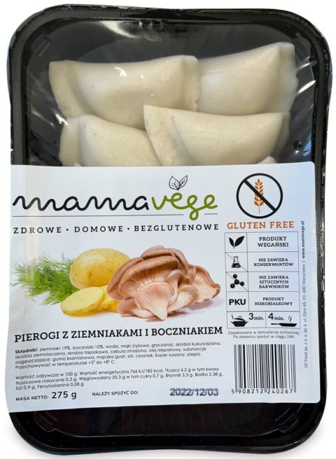 PIEROGI Z ZIEMNIAKAMI I BOCZNIAKIEM BEZGLUTENOWE 275 g - MAMA VEGE