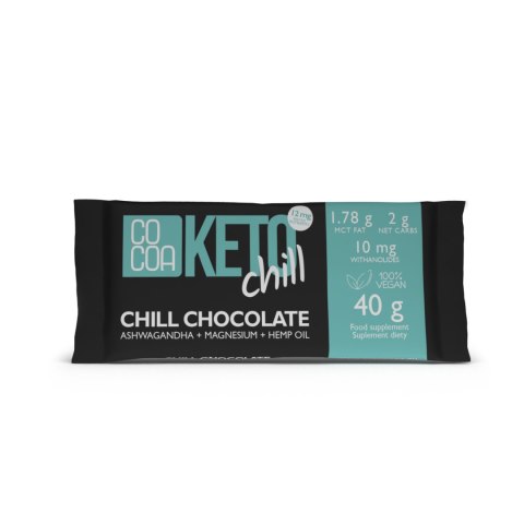 CZEKOLADA CHILL Z MAGNEZEM, ASHWAGANDHĄ I OLEJEM KONOPNYM KETO 40 g - COCOA