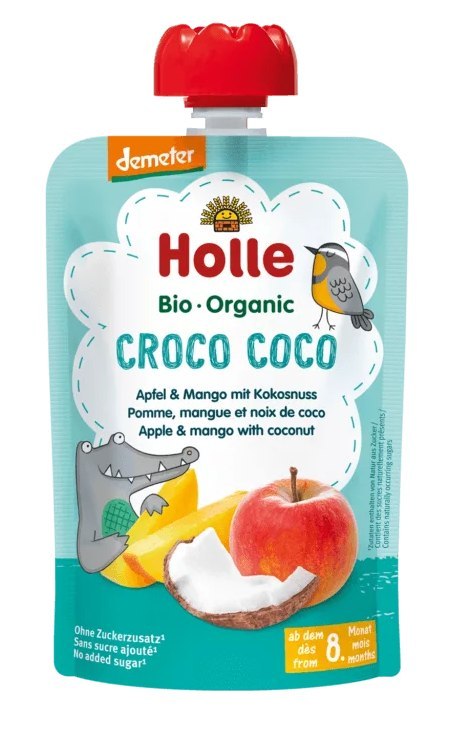 MUS KOKOSOWY KROKODYL (JABŁKO - MANGO - KOKOS) BEZ DODATKU CUKRÓW OD 8 MIESIĄCA DEMETER BIO 100 g - HOLLE