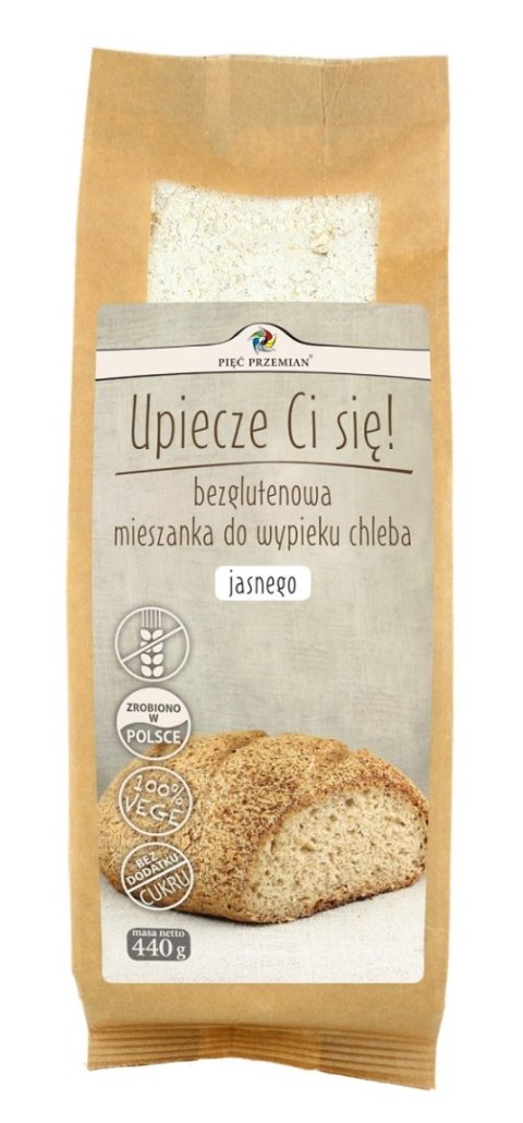 MIESZANKA DO WYPIEKU CHLEBA JASNEGO BEZ DODATKU CUKRÓW BEZGLUTENOWA 440 g - PIĘĆ PRZEMIAN