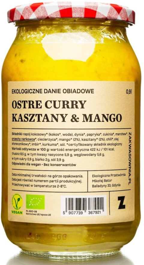 CURRY OSTRE Z MANGO I KASZTANAMI BIO 900 ml - DELIKATNA