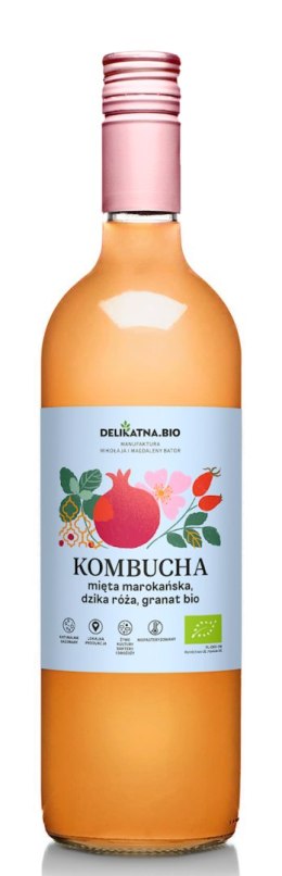 KOMBUCHA MIĘTA MAROKAŃSKA, DZIKA RÓŻA I GRANAT BIO 750 ml - DELIKATNA