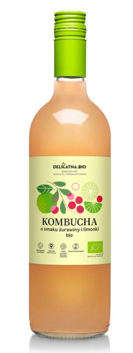 KOMBUCHA O SMAKU ŻURAWINY I LIMONKI BIO 750 ml - DELIKATNA