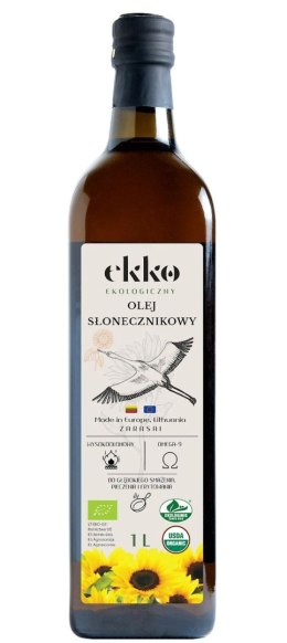 OLEJ SŁONECZNIKOWY DO GOTOWANIA I SMAŻENIA TŁOCZONY NA ZIMNO BIO 1 L (SZKŁO) - EKKO