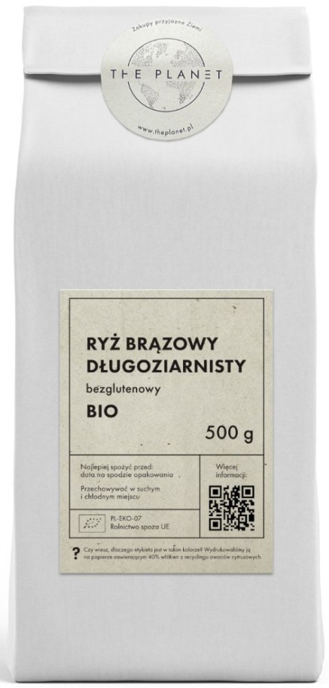 RYŻ BRĄZOWY DŁUGOZIARNISTY BEZGLUTENOWY BIO 500 g - THE PLANET