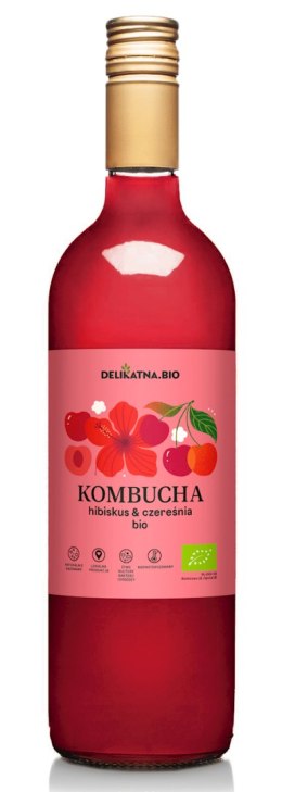 KOMBUCHA HIBISKUS I CZEREŚNIA BIO 750 ml - DELIKATNA