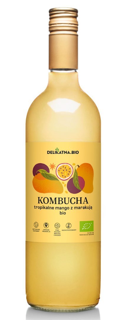 KOMBUCHA TROPIKALNE MANGO Z MARAKUJĄ BIO 750 ml - DELIKATNA