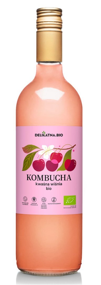 KOMBUCHA WIŚNIOWA BIO 750 ml - DELIKATNA