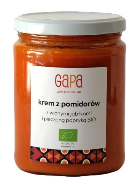 KREM Z POMIDORÓW Z PIECZONĄ PAPRYKĄ I WINNYMI JABŁKAMI BIO 450 g - GAPA