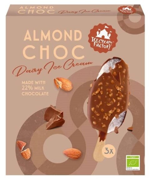 LODY NA PATYKU WANILIOWE W POLEWIE CZEKOLADOWEJ Z MIGDAŁAMI BIO (3 x 100 ml) 300 ml - ICE CREAM FACTORY