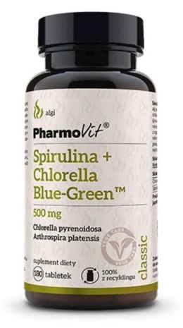 SPIRULINA + CHLORELLA BLUE-GREEN BEZGLUTENOWA 180 TABLETEK - PHARMOVIT (CLASSIC)