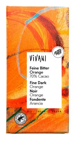 CZEKOLADA GORZKA O SMAKU POMARAŃCZOWYM BIO 80 g - VIVANI
