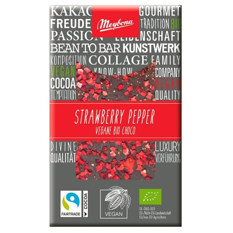 CZEKOLADA GORZKA Z TRUSKAWKAMI I PIEPRZEM FAIR TRADE BIO 30 g - MEYBONA